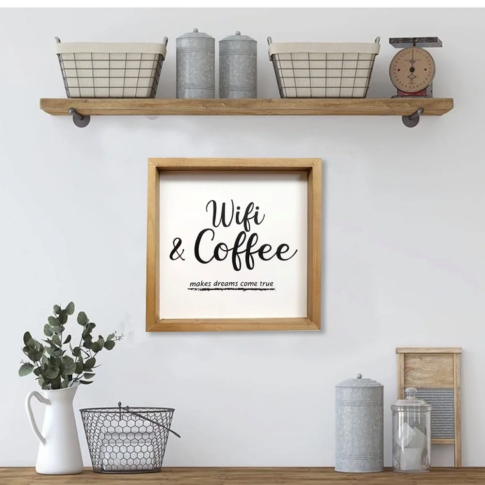 Coffee Sign Farmhouse Wall Decor 12 x 12 Inches WiFi & Coffee